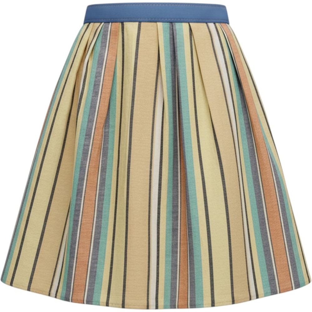 Anthropologie Odille Linen Blend Pastel Striped Pleated Midi Skirt Size 6